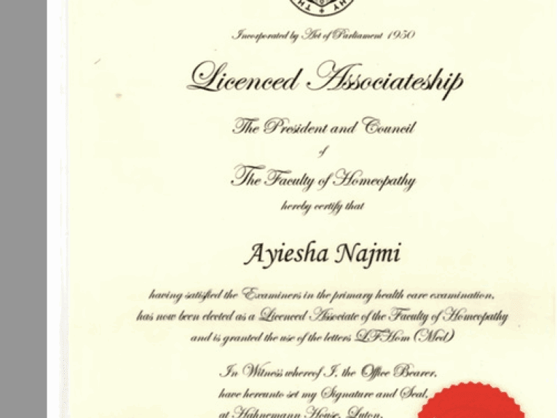 Dr Ayiesha Malik (GP and homeopath)